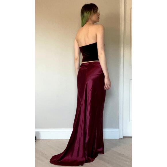 Vintage Bonnie Strauss Crop Top Maxi Skirt Set Medium Velvet Satin Strapless Red - Picture 2 of 16
